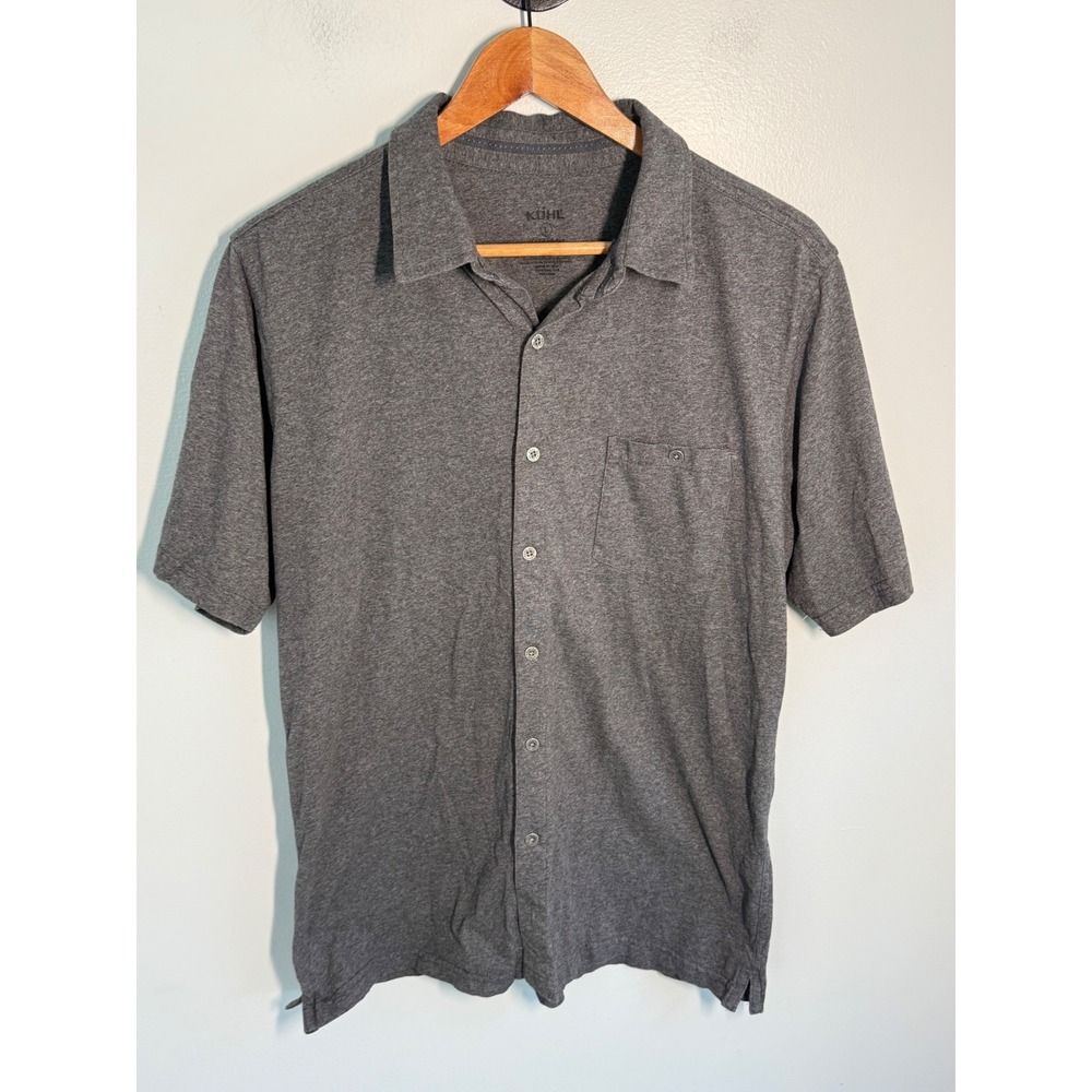 Kuhl Wildfibre Mens Large Gray Organic Cotton Short Sleeve Button Down Shirt